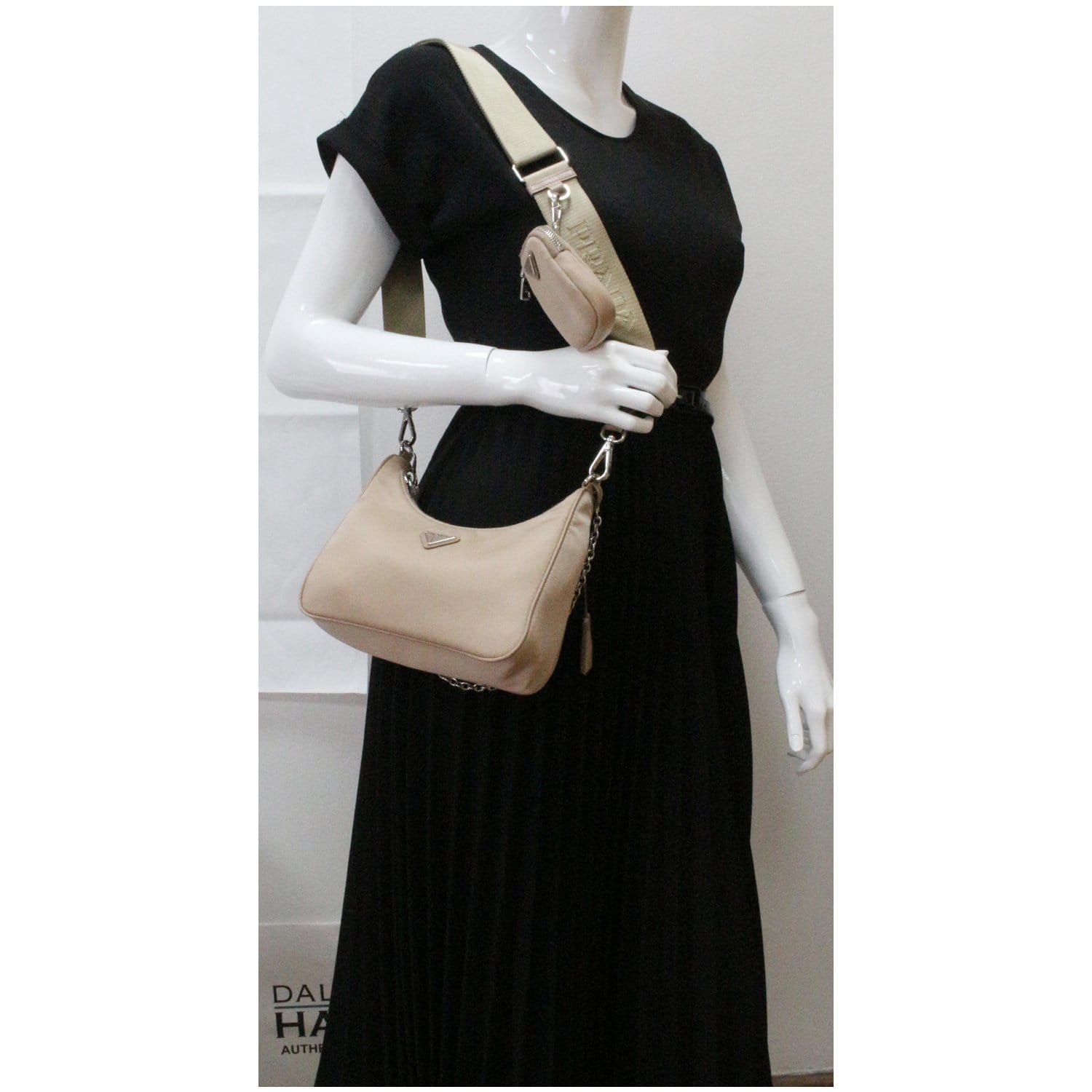 PRADA Re-Edition 2005 Nylon Shoulder Bag Beige