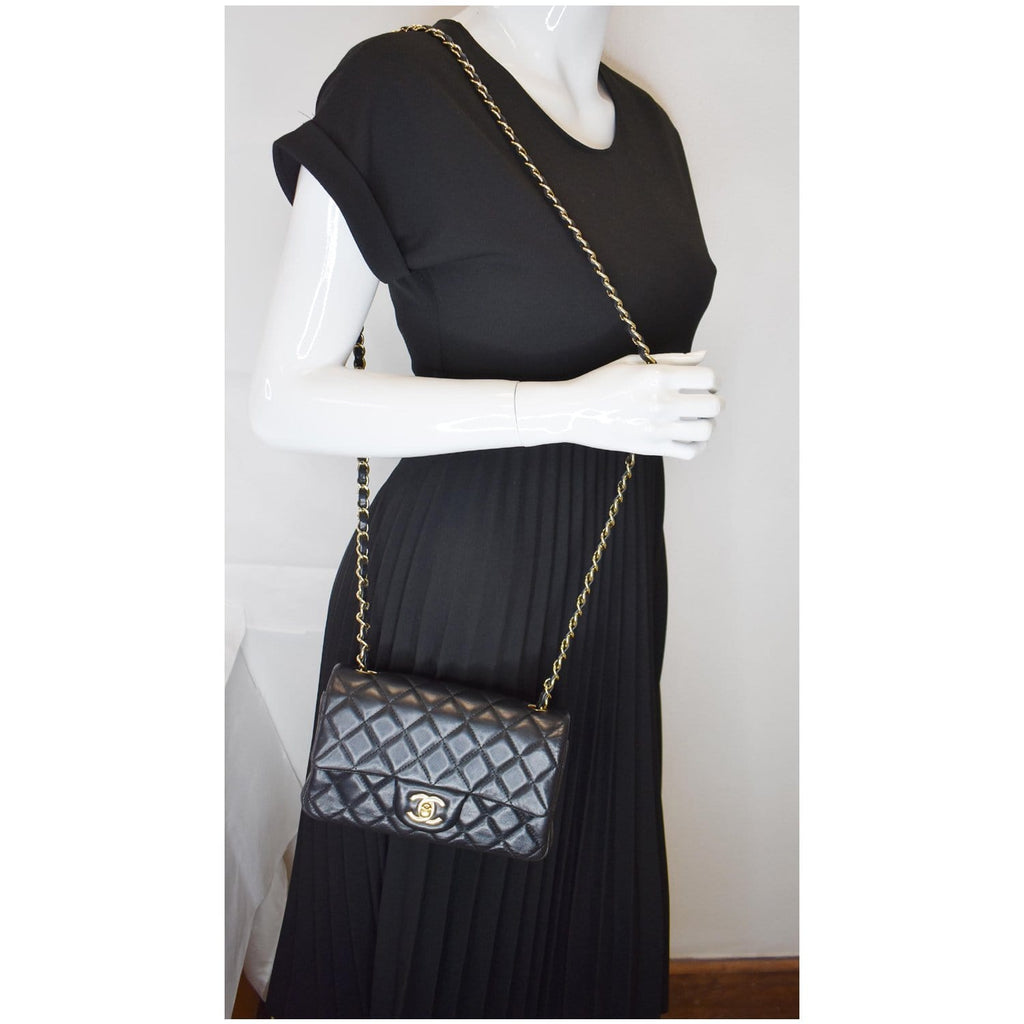 CHANEL Mini Rectangular Flap Quilted Lambskin Leather Shoulder Bag Black