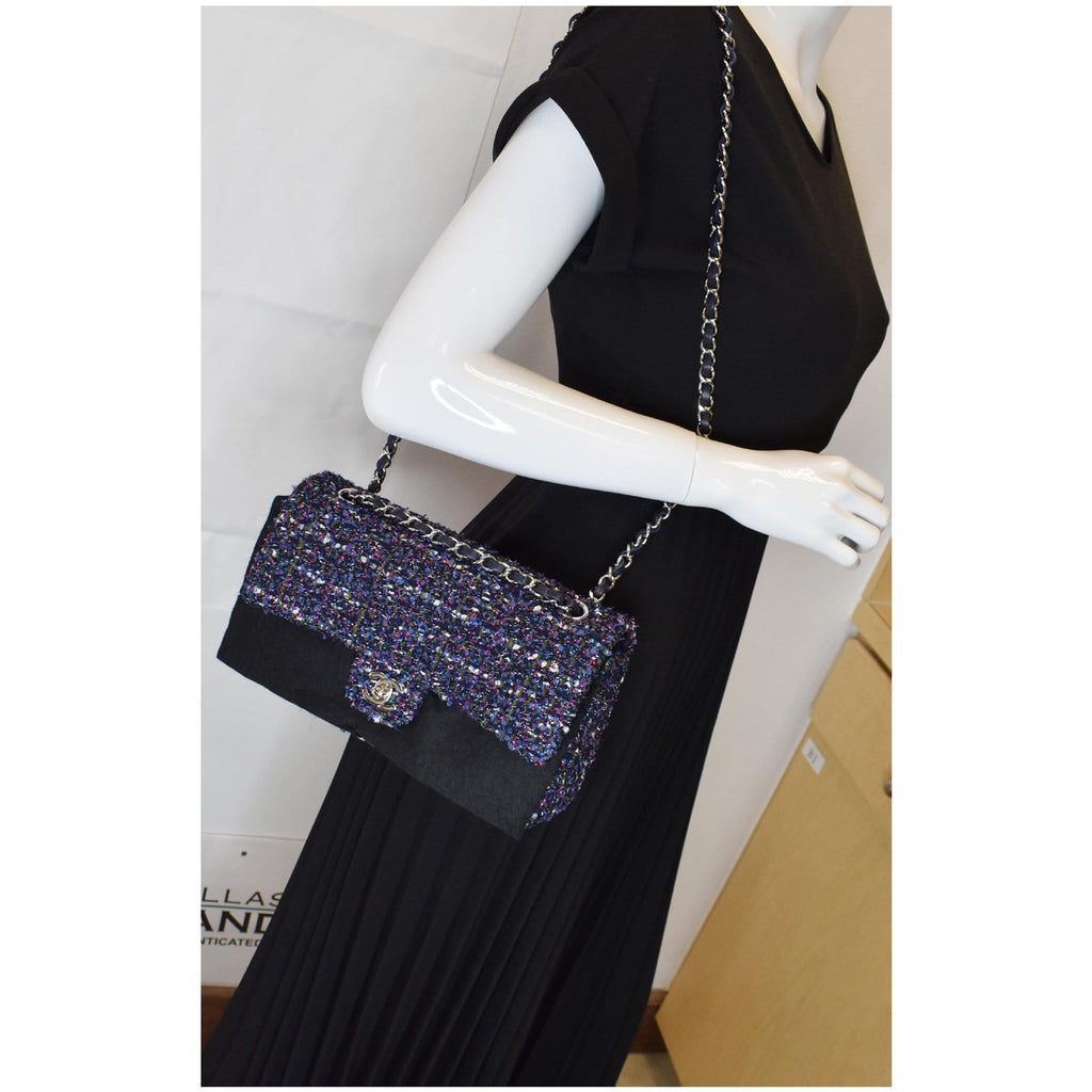 CHANEL Classic Double Flap Tweed Fabric Shoulder Bag Multicolor