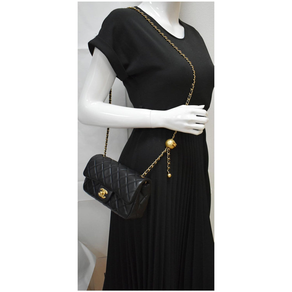 CHANEL Pearl Crush Mini Rectangular Flap Quilted Leather Crossbody Bag Black