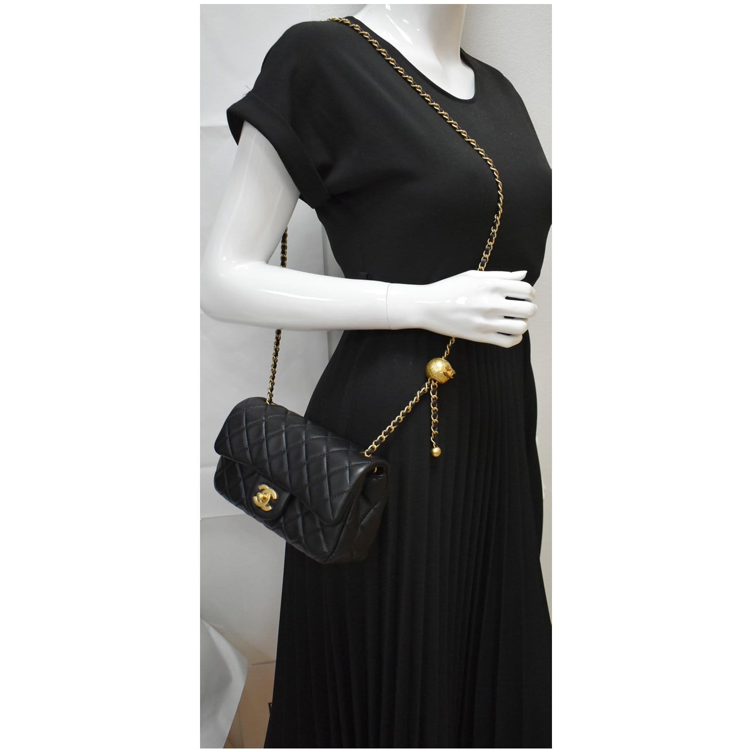 CHANEL Pearl Crush Mini Rectangular Flap Quilted Leather Crossbody Bag Black