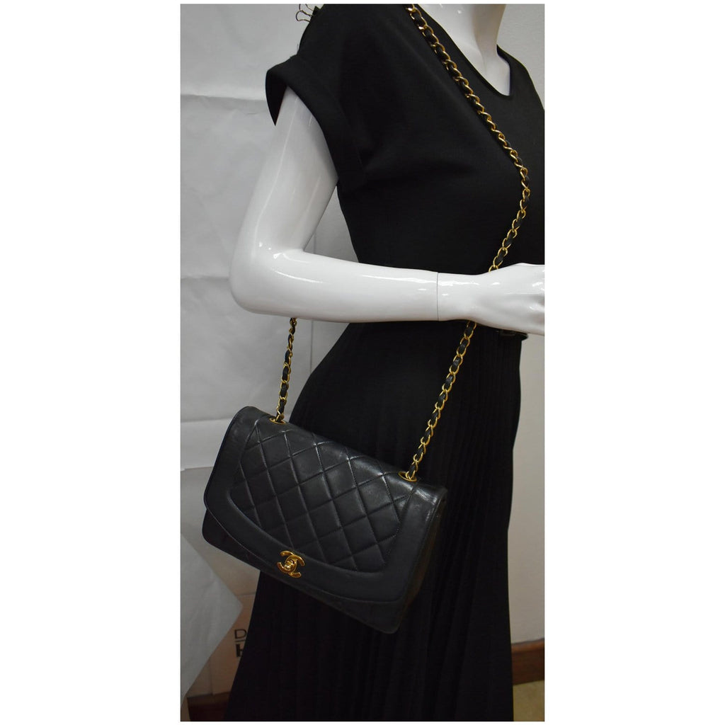 CHANEL Diana Flap Quilted Lambskin Leather Shoulder Bag Black - 20% OFF