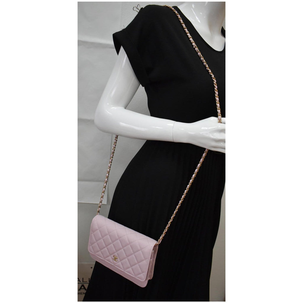 CHANEL CC WOC Caviar Leather Wallet On Chain Shoulder Bag Light Pink