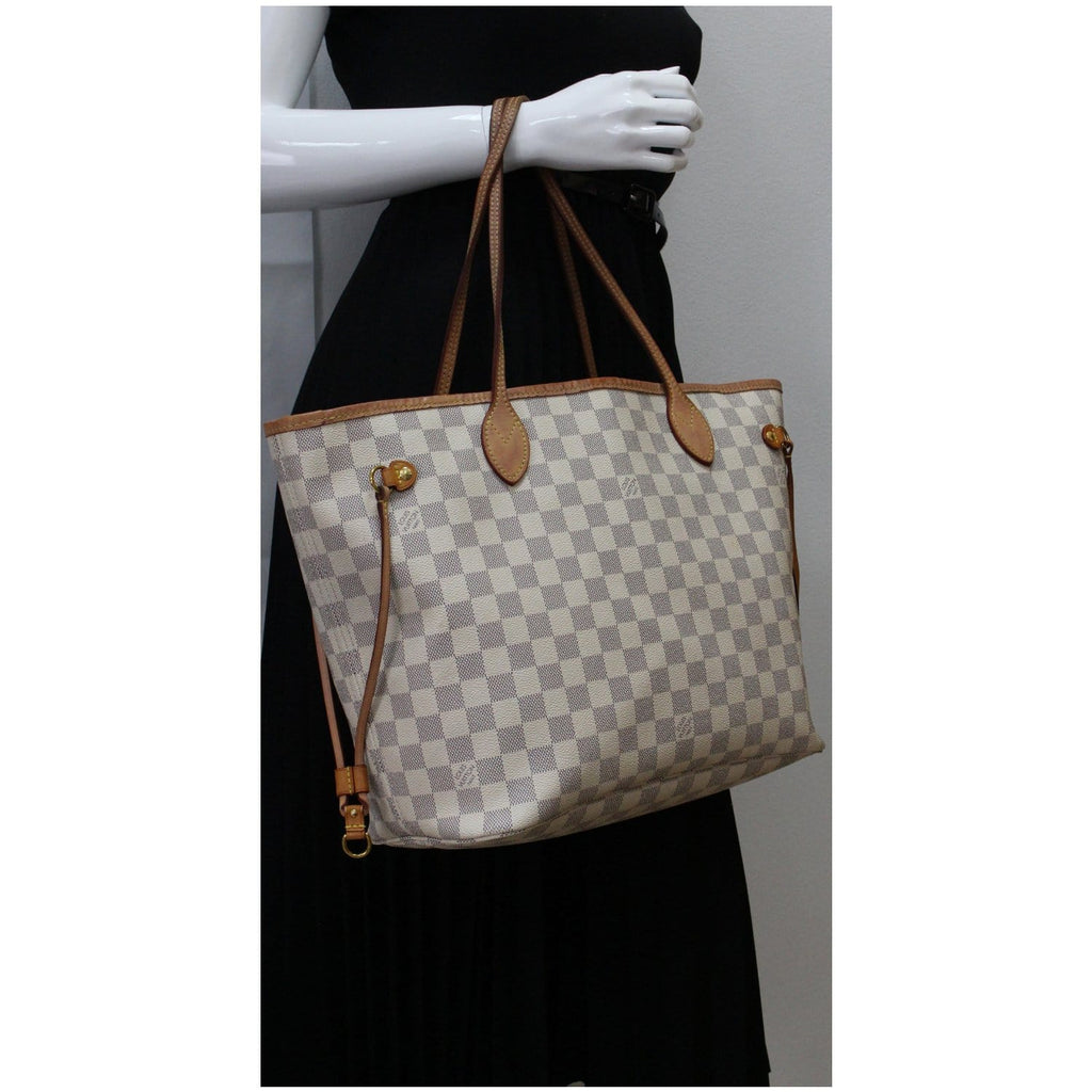 LOUIS VUITTON Neverfull MM Damier Azur Tote Shoulder Bag White