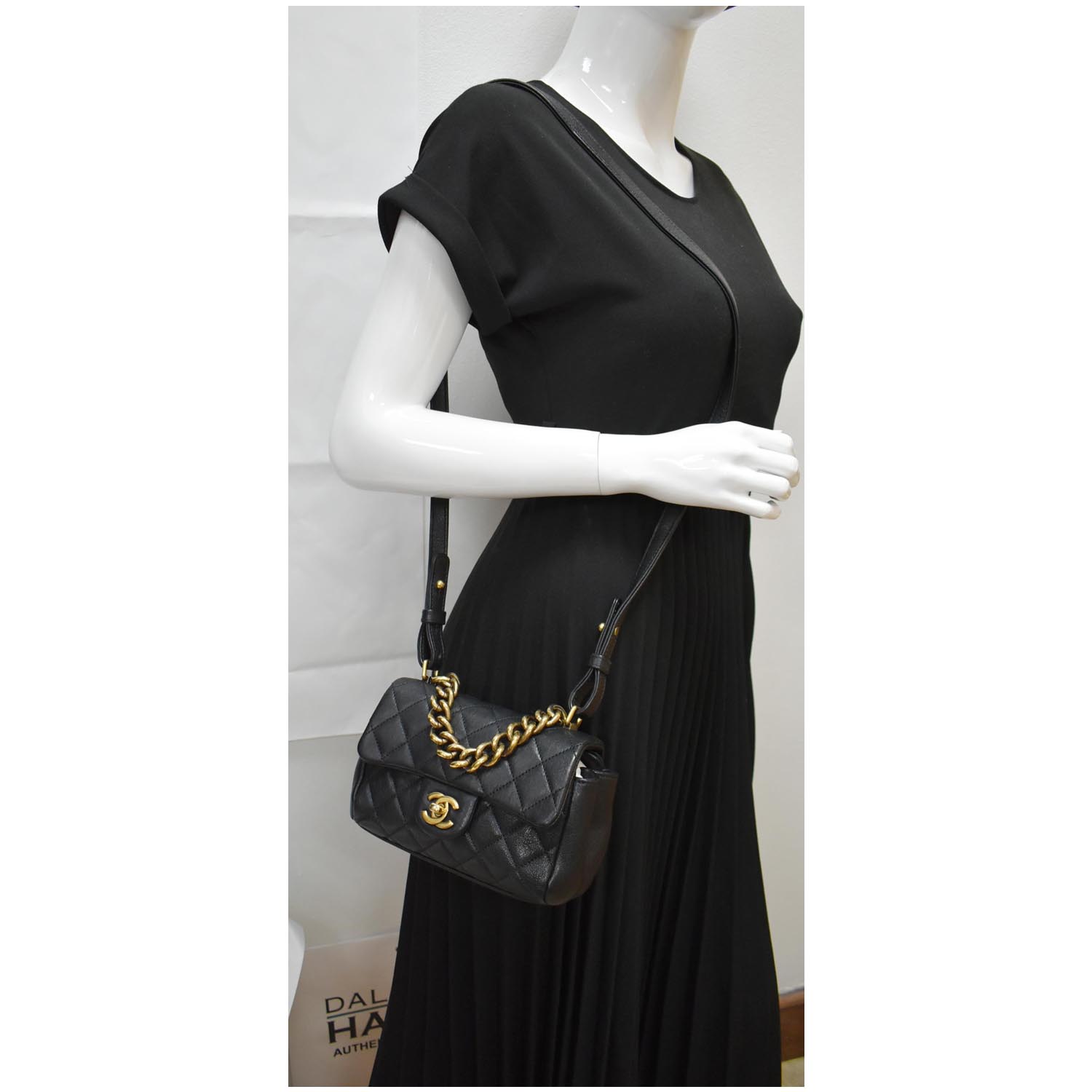 CHANEL Mini Trapezio Flap Quilted Sheepskin Leather Crossbody Bag Black