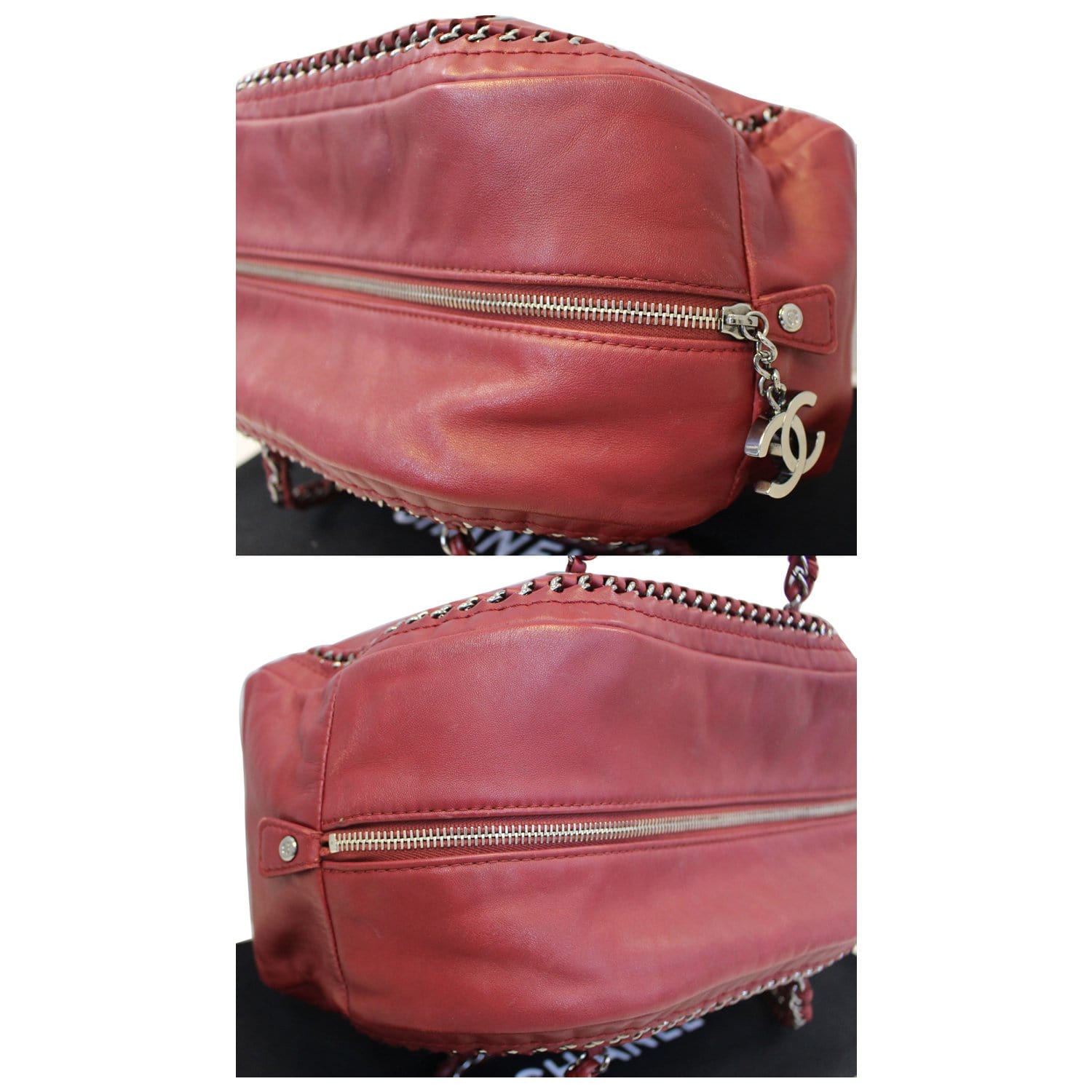 CHANEL Smooth Calfskin Petit Luxe Ligne Bowler Satchel Bag Red