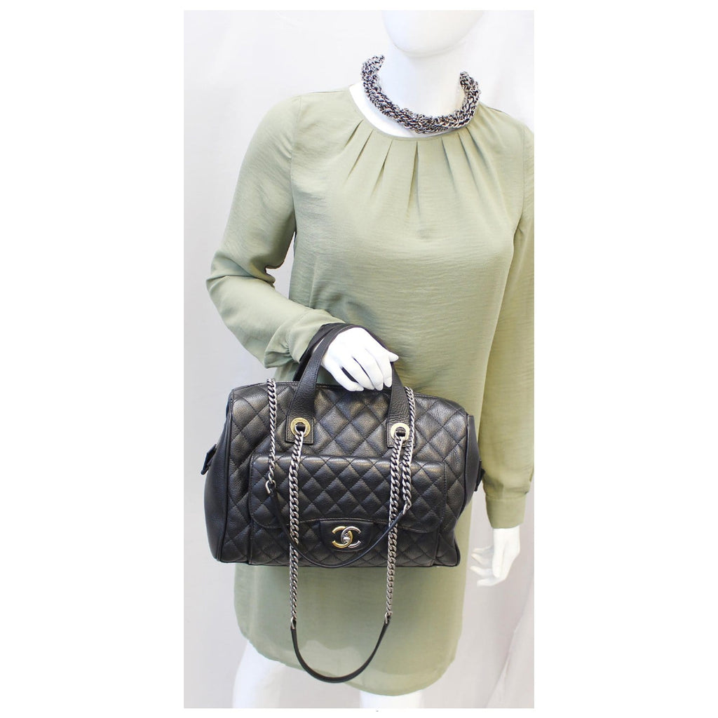 CHANEL Metallic Grained Calfskin Quilted Leather Bowling Bag
