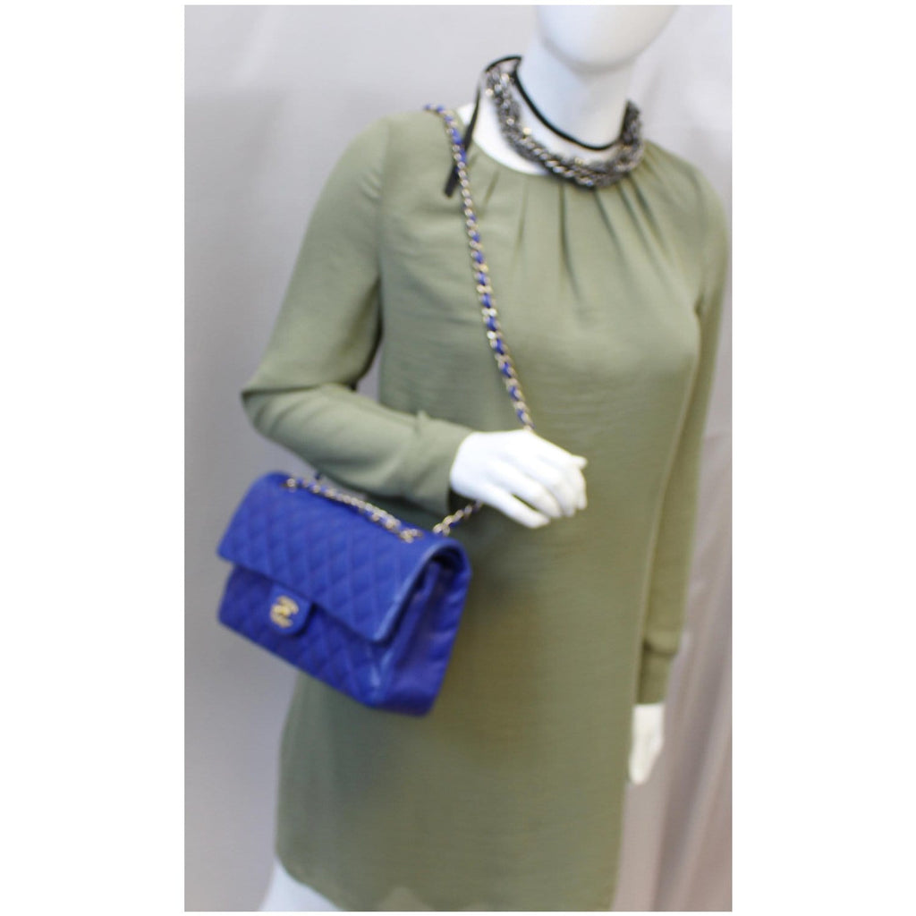 CHANEL Medium Double Flap Calfskin Quilted Shoulder bag Blue