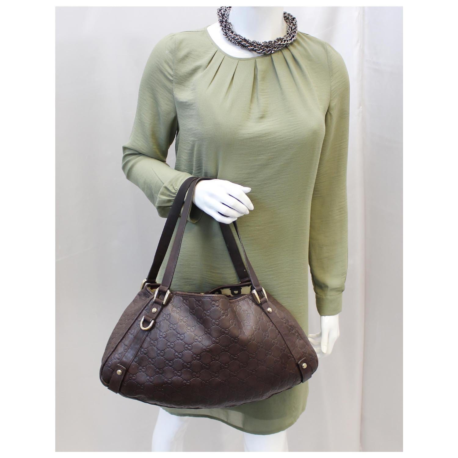 GUCCI Abbey Medium Leather Tote Shoulder Bag Dark Brown