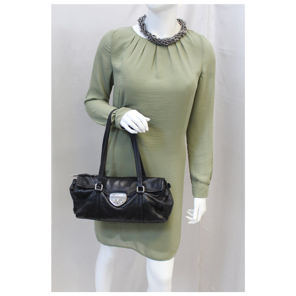 Prada Black Lambskin Leather Shoulder Bag