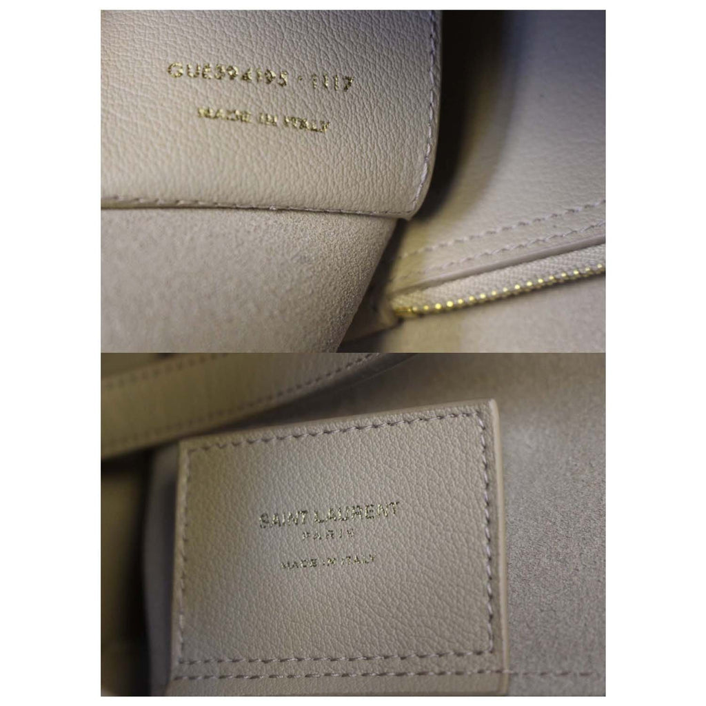 YVES Saint Laurent East/West Leather Shopping Tote Bag Beige