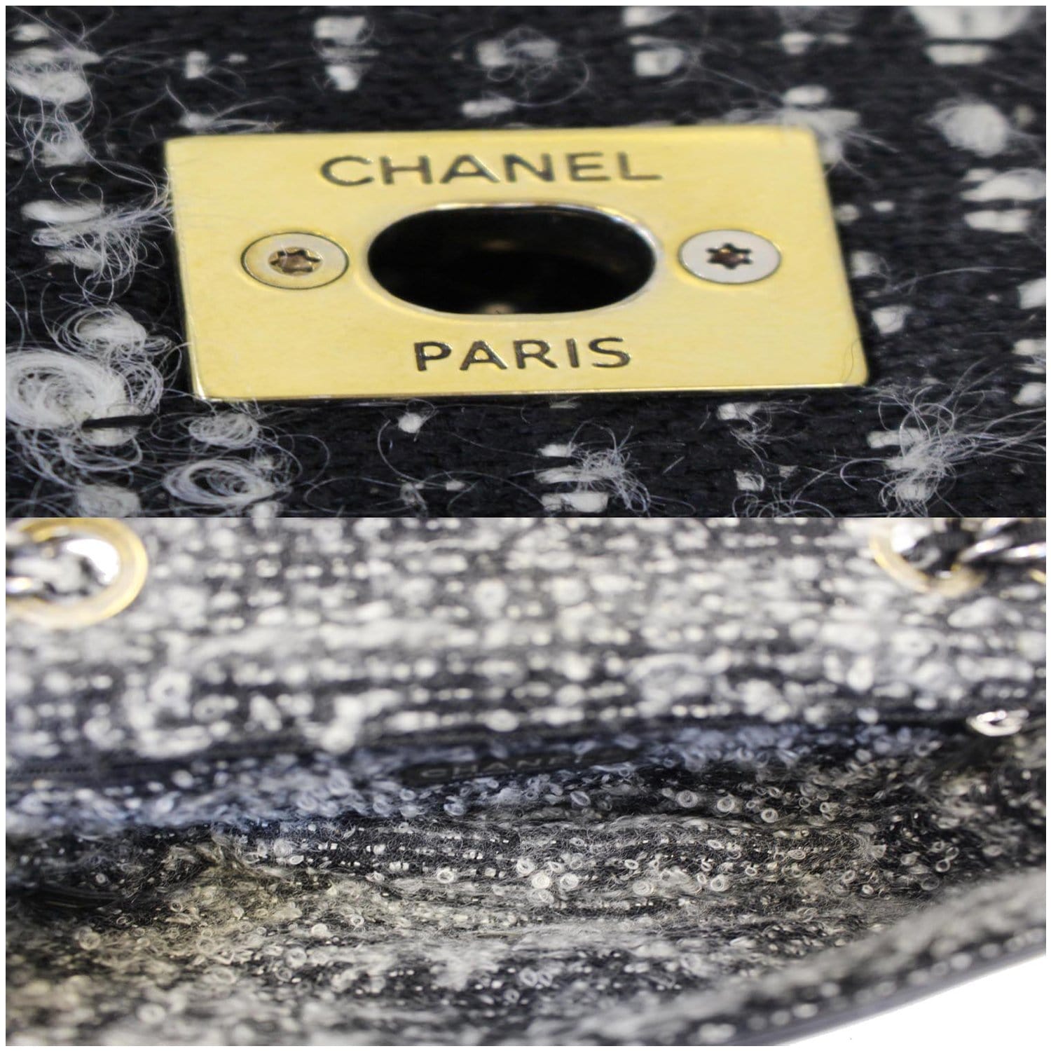 CHANEL Tweed Lambskin Leather Flap Bag Black