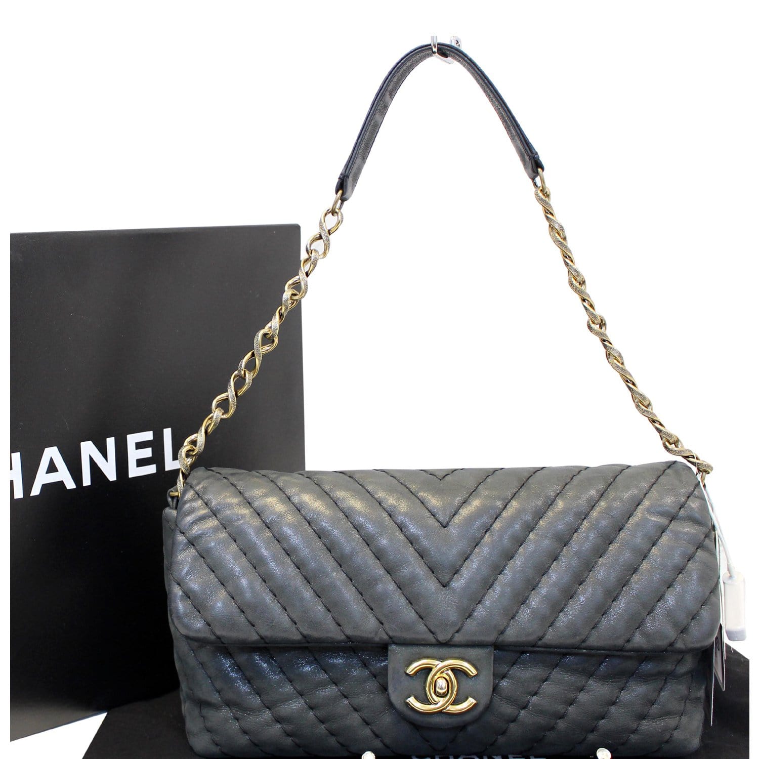 CHANEL Iridescent Calfskin Surpique Chevron Large Classic Flap Bag - Sale
