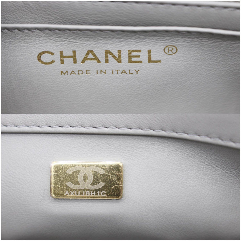 CHANEL CC Pearl Crush Mini Flap Quilted Lambskin Leather Shoulder Bag Light Grey