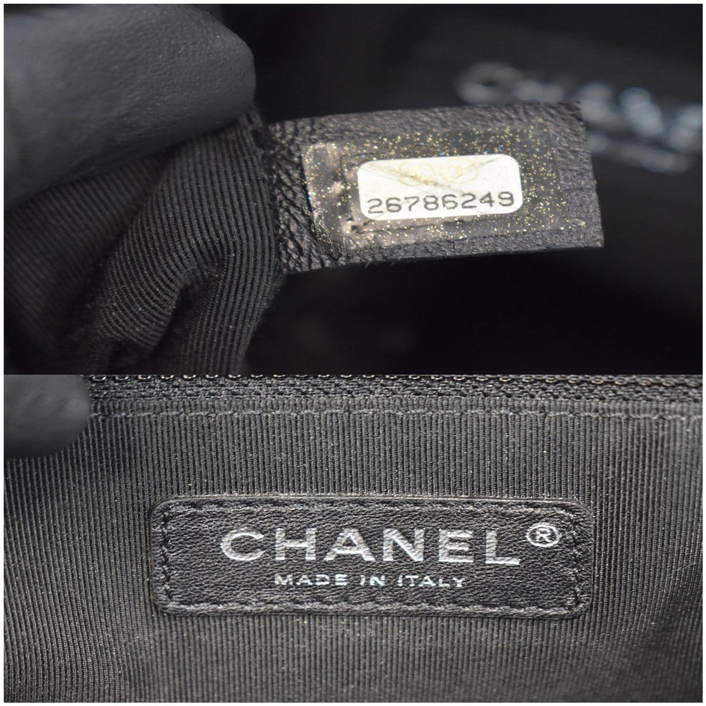 CHANEL Gabrielle Metallic Crumpled Leather Hobo Shoulder Bag Black/Gold