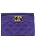 CHANEL Boy Leather Card Holder Purple