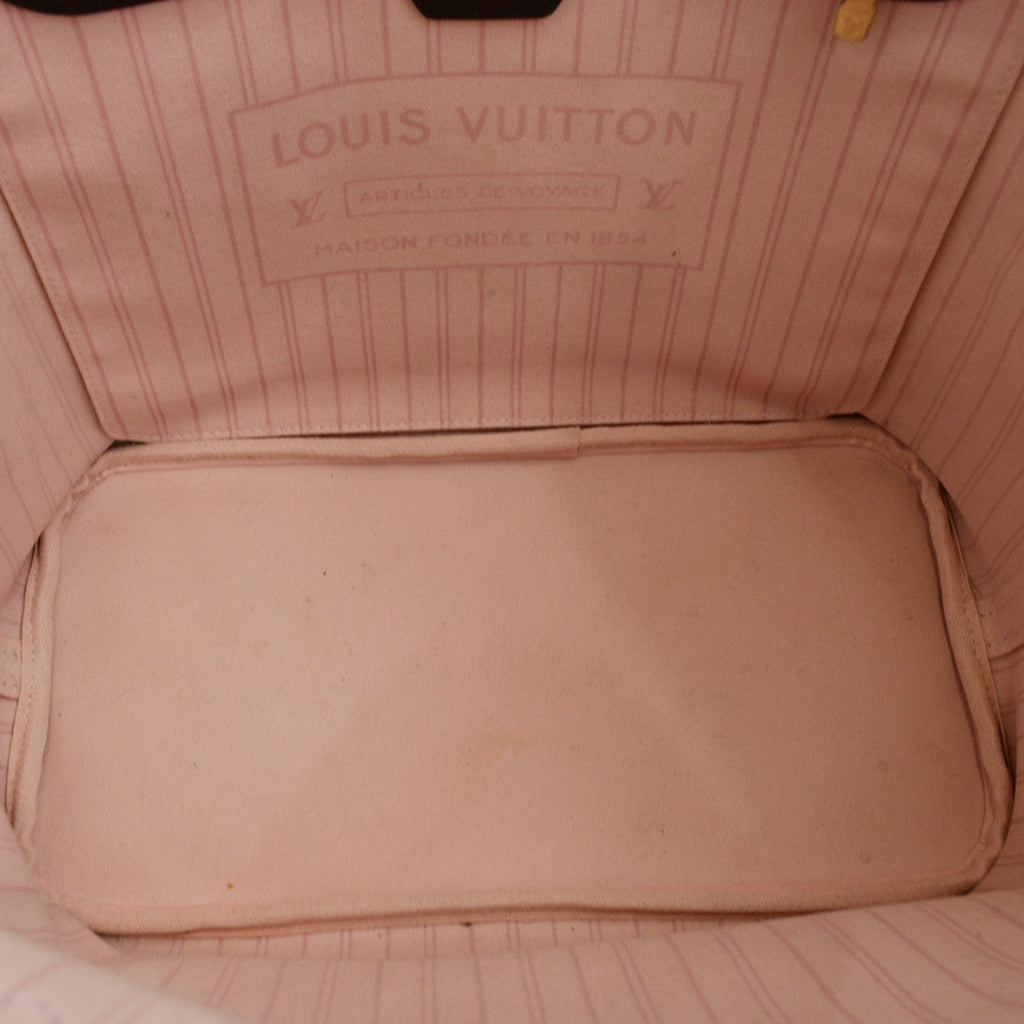 LOUIS VUITTON Neverfull MM Damier Ebene Tote Bag Rose Ballerine