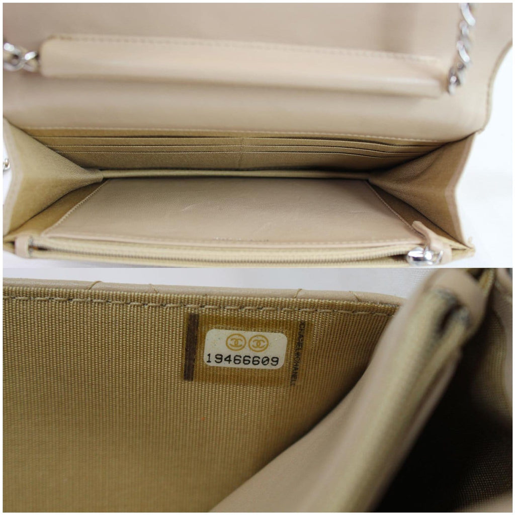 CHANEL Diamond Stitch Wallet On Chain Calfskin WOC Crossbody Bag Beige