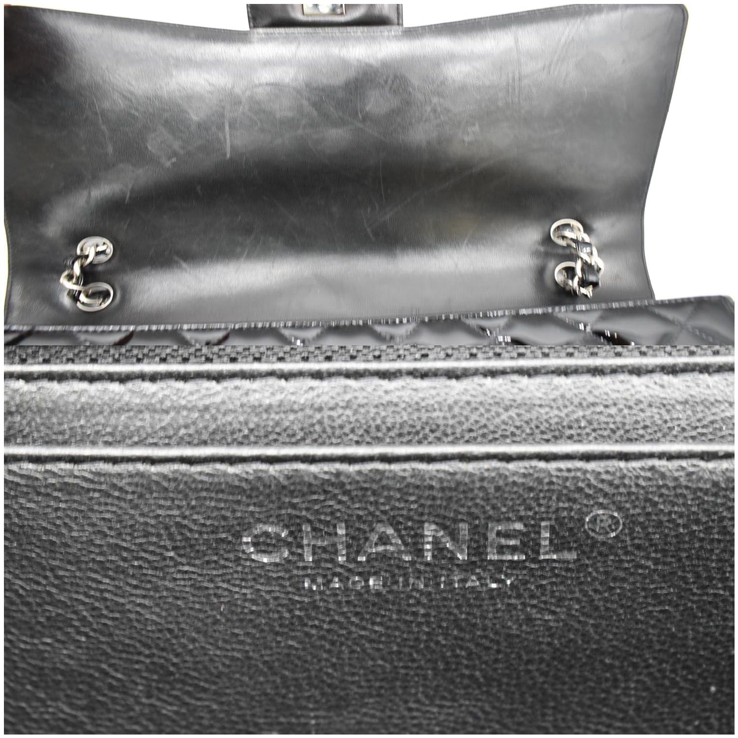 CHANEL Classic Maxi Single Flap Quilted Patent Leather Shoulder Bag Black