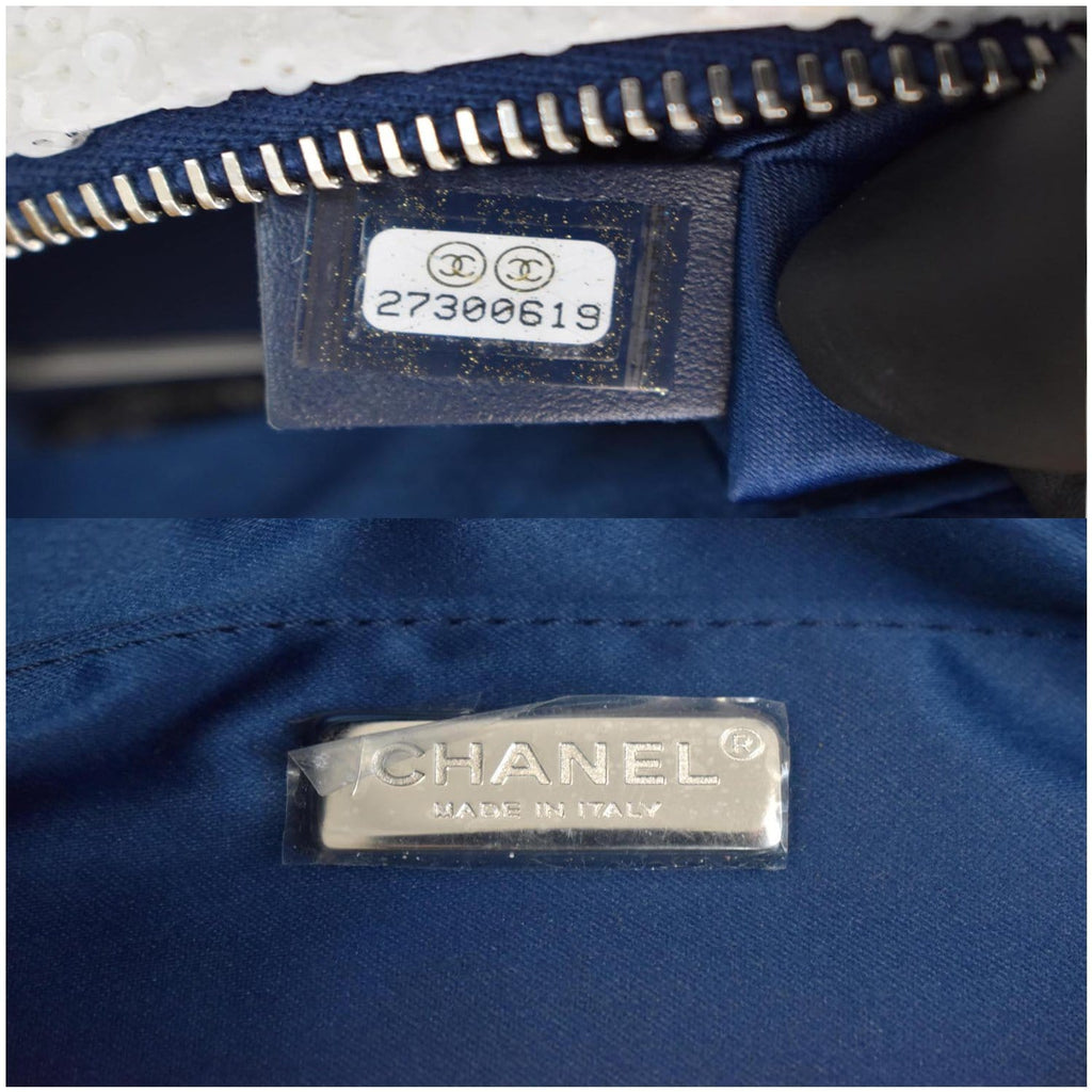 CHANEL Sequin Fanny Pack Leather Waist Bag Blue/White