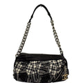 CHANEL Twisted Zipper Tweed Leather Shoulder Bag Black