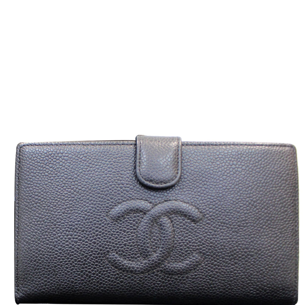 CHANEL Long Bi-Fold Caviar Leather Wallet Black