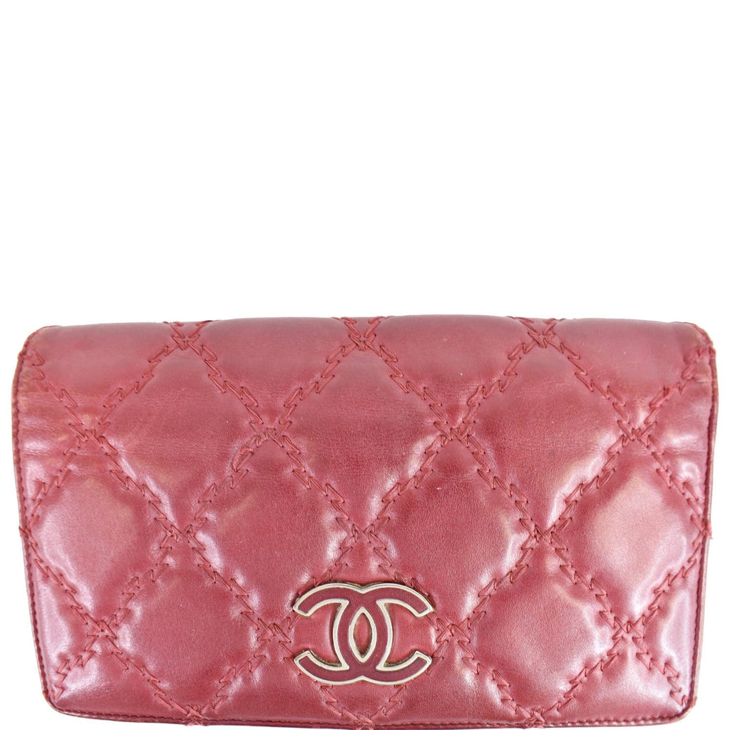 CHANEL CC Wild Stitch Lambskin Leather Wallet Red - Last call