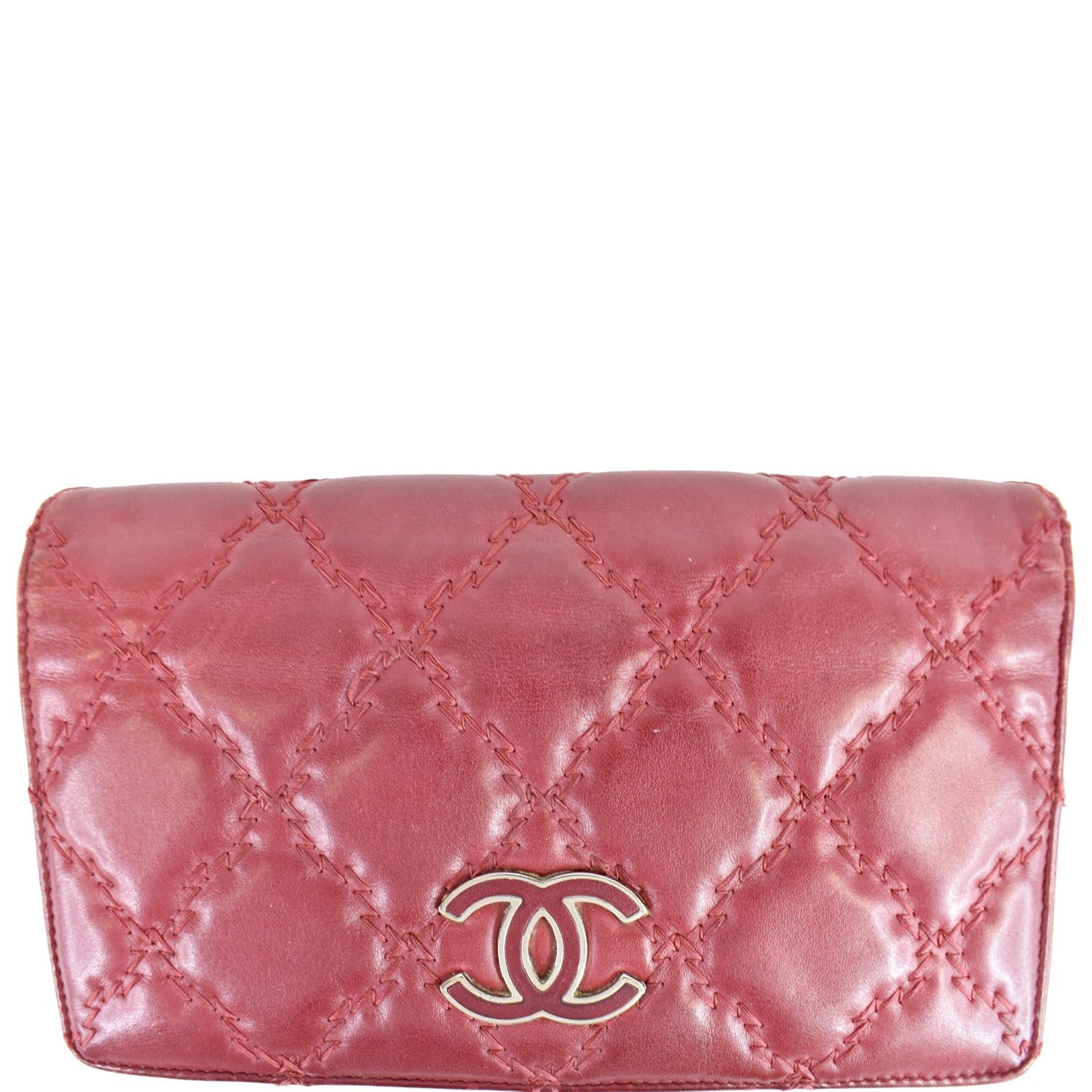 CHANEL CC Wild Stitch Lambskin Leather Wallet Red - Last call