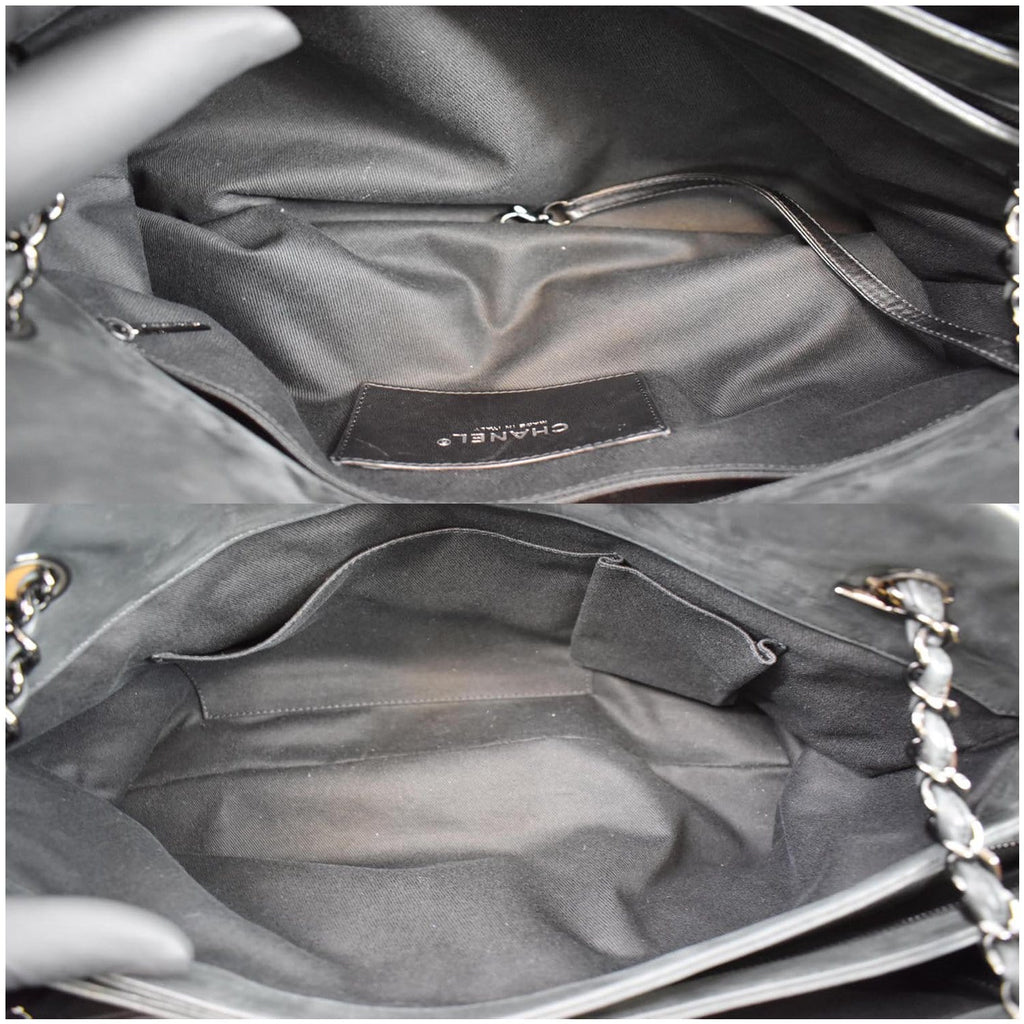 Chanel Just Mademoiselle Maxi Iridescent Leather Bowling Bag Black