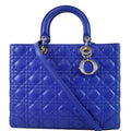 CHRISTIAN DIOR Large Lady Dior Lambskin Leather Shoulder Bag Blue