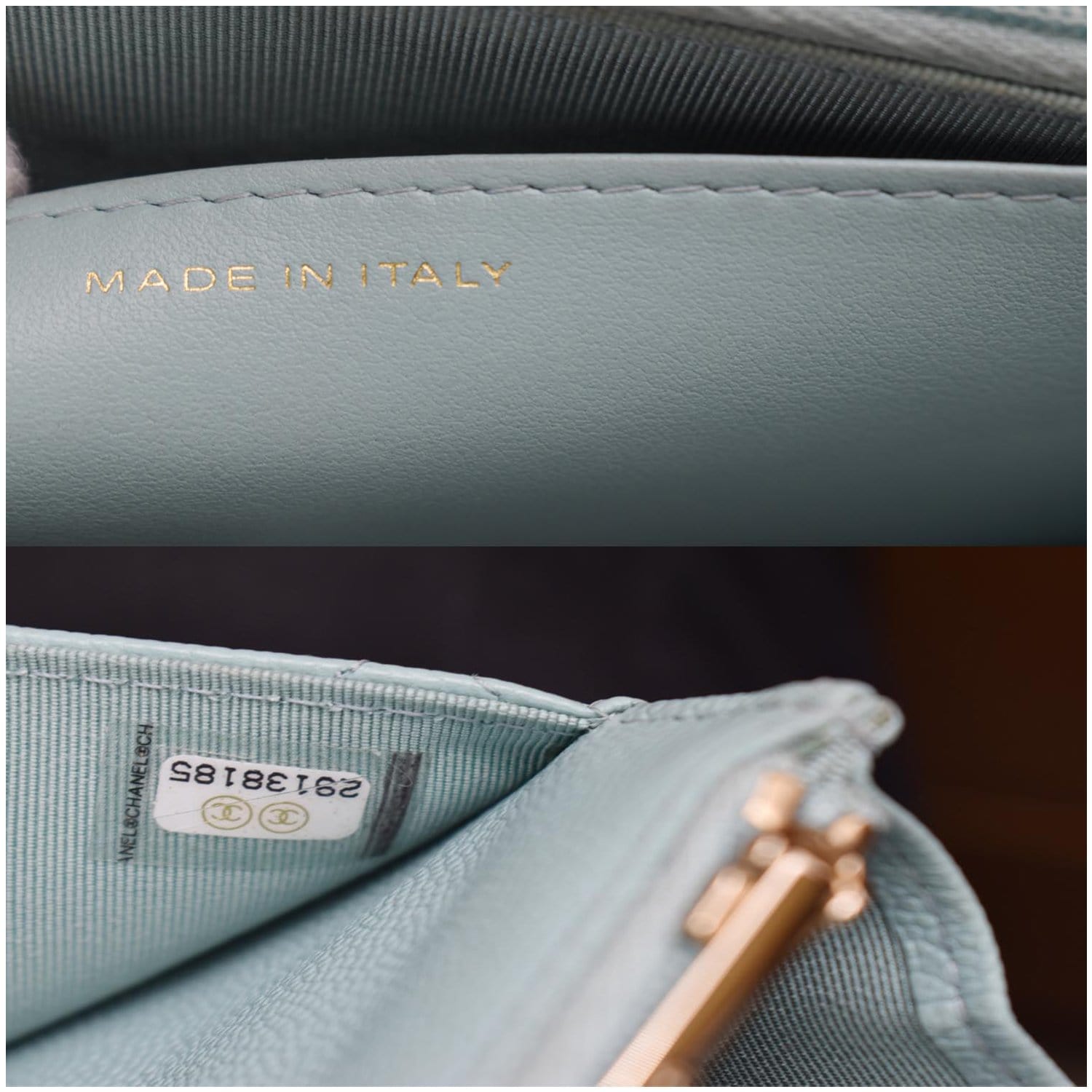 CHANEL CC WOC Caviar Leather Wallet On Chain Shoulder Bag Light Blue