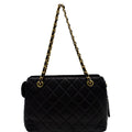 CHANEL Vintage Quilted Leather Chain Handle Tote Bag Black