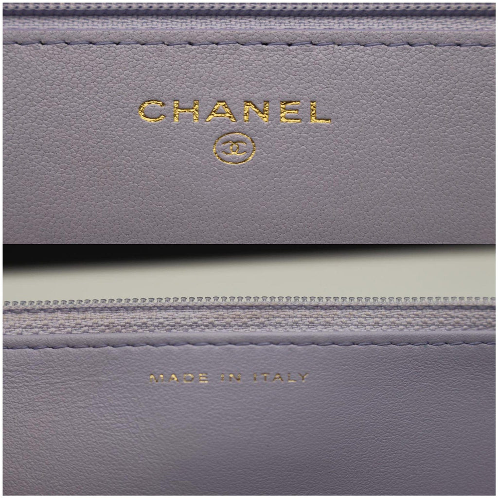 CHANEL 19 CC WOC Leather Wallet On Chain Crossbody Bag Light Lavender