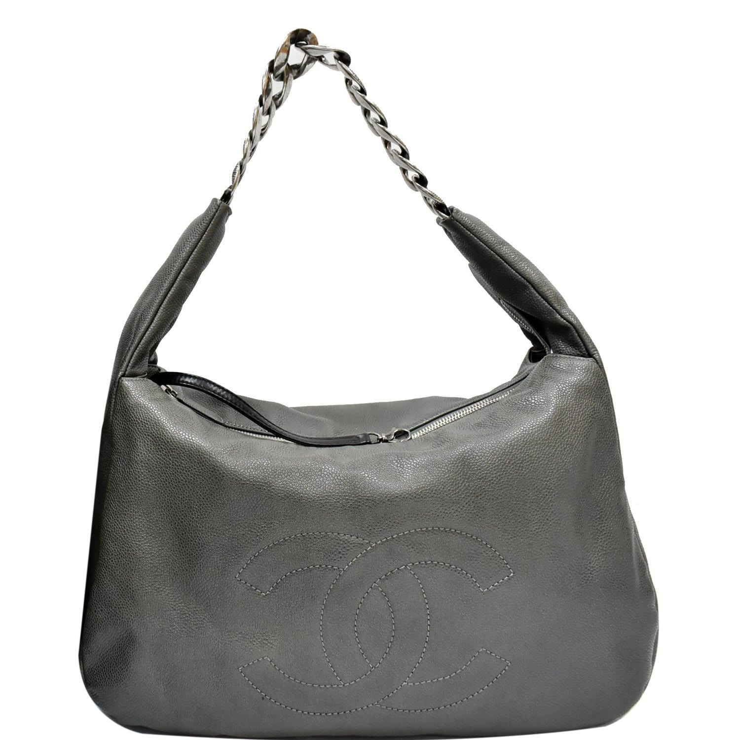 CHANEL 31 Small CC Caviar Leather Hobo Bag Grey