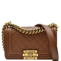 CHANEL Small Boy CC Chain Leather Shoulder Bag Brown