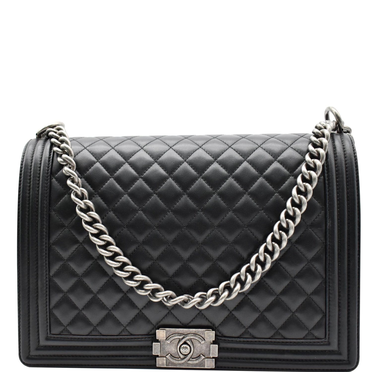 CHANEL Large Boy Flap Calfskin Quilted Leather Shoulder Bag Black