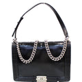 CHANEL Large Boy Glazed Calfskin Leather Shoulder Bag Black