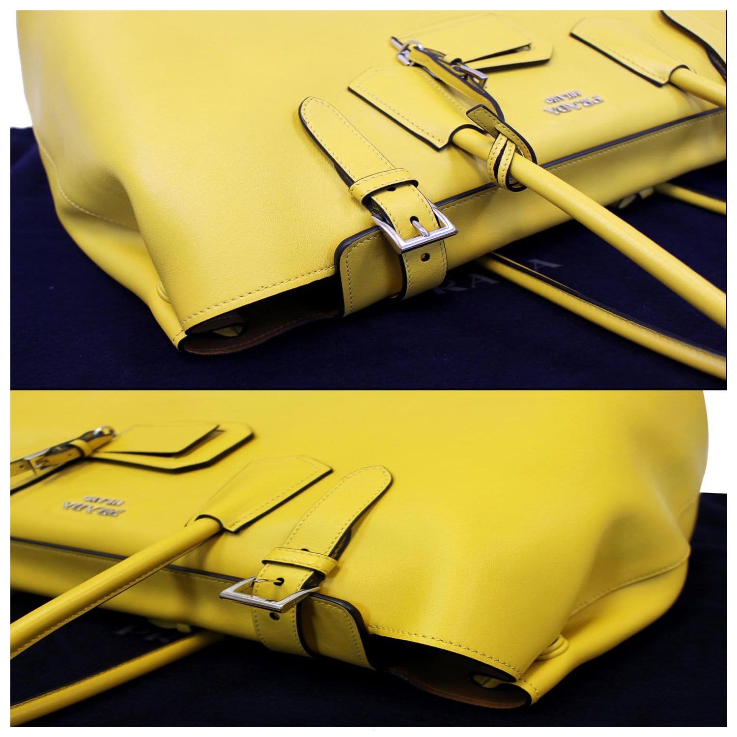 PRADA City Calf Buckle Tote Bag Yellow
