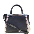 FENDI Petite 2Jours Whipstitch Leather Tote Shoulder Bag Black