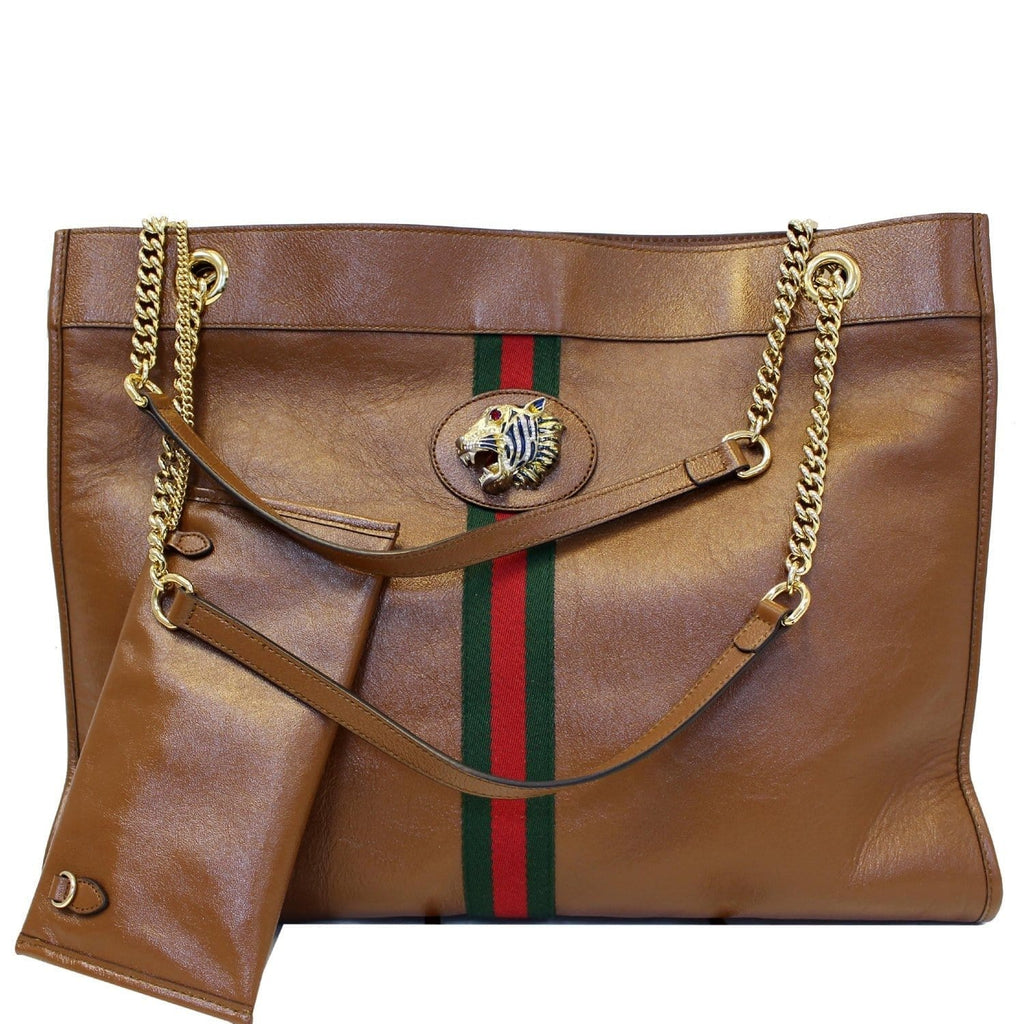GUCCI Rajah Large Leather Tote Shoulder Bag Brown 537219
