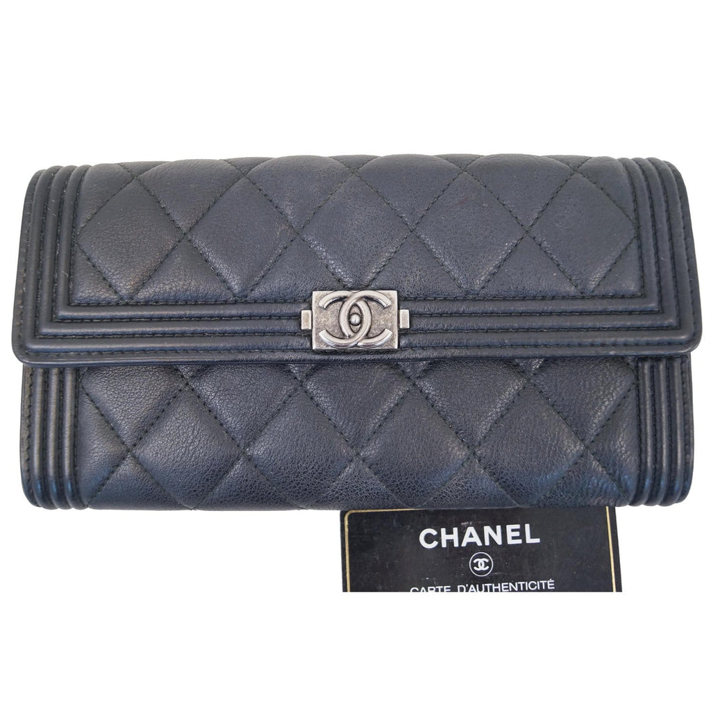 CHANEL Boy Large Flap Lambskin Leather Wallet Black - 15% OFF