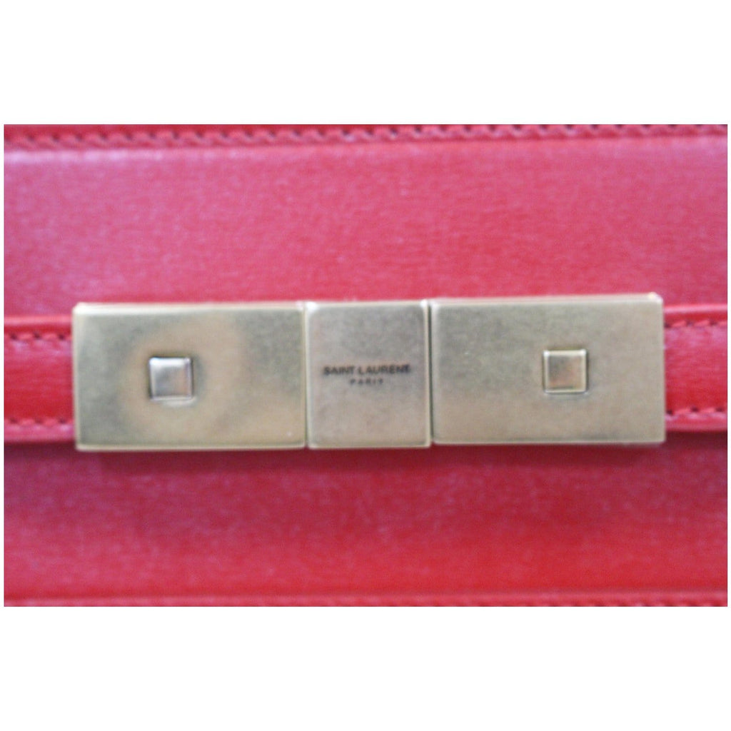 YVES SAINT LAURENT Small Manhattan Calfskin Leather Shopper Tote Bag Red - Last Call