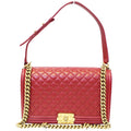 CHANEL Medium Boy Flap Lambskin Leather Shoulder Bag Red