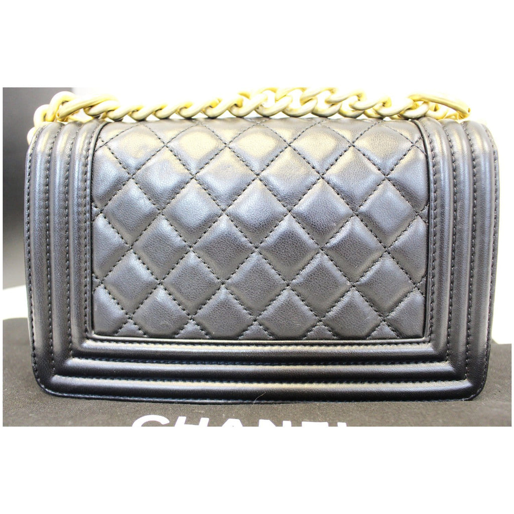 CHANEL Le Boy Small Lambskin Leather Shoulder Bag Black