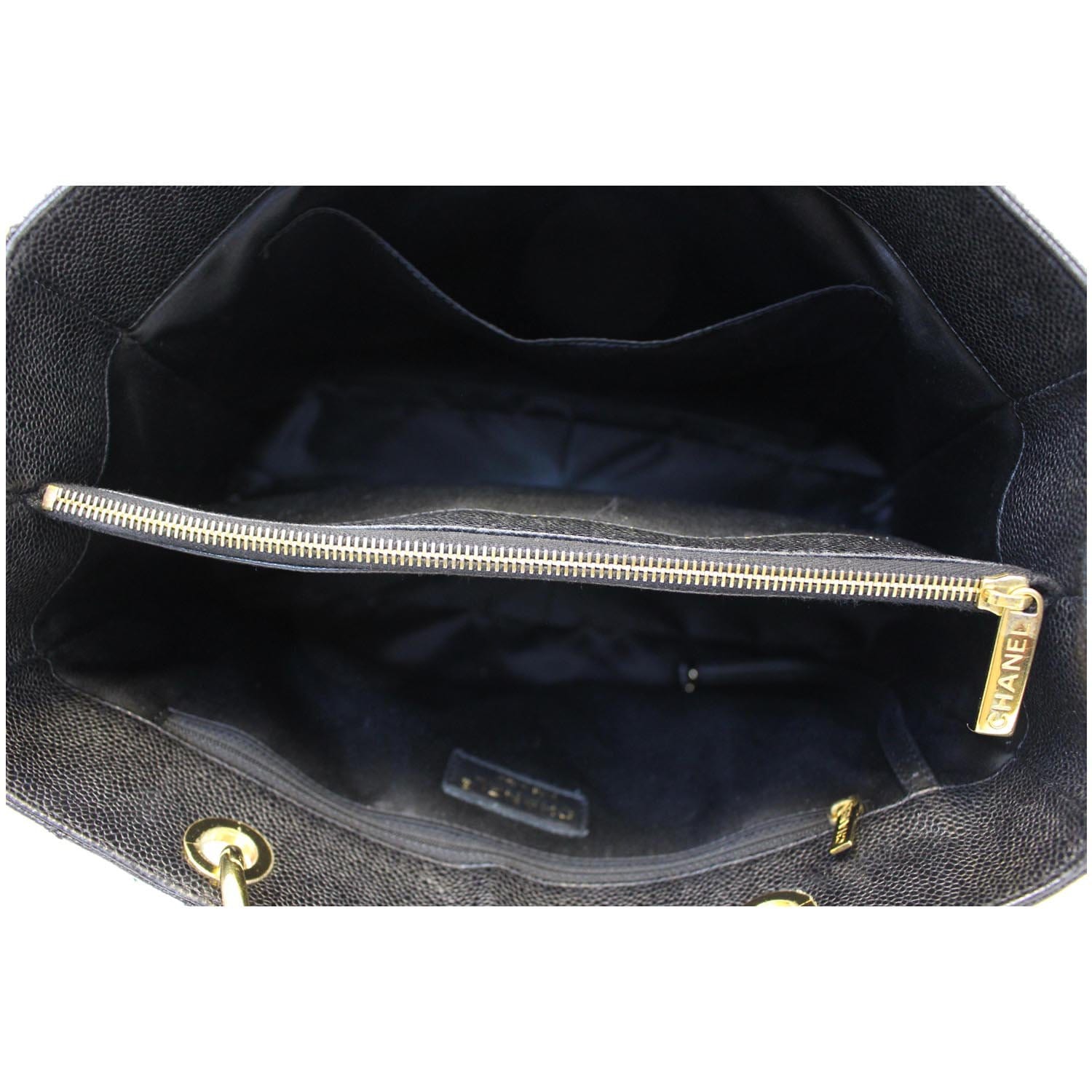 CHANEL Black Caviar Leather Grand Shopping Tote Bag
