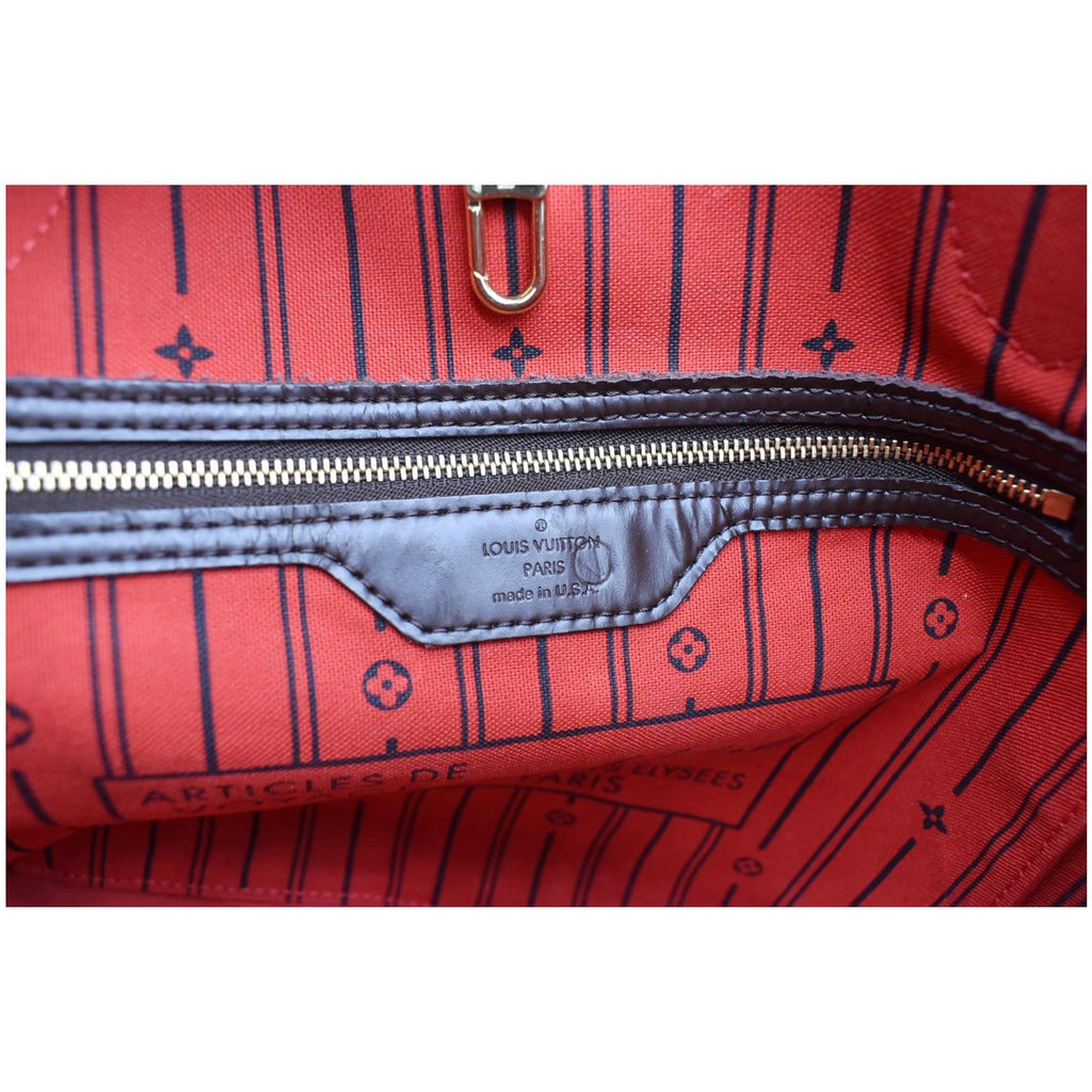 LOUIS VUITTON Neverfull MM Damier Ebene Tote Bag Brown