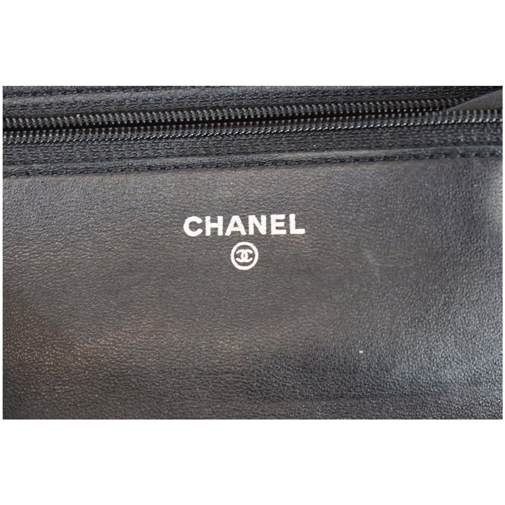 CHANEL Wallet On Chain Lambskin Leather WOC Crossbody Bag Black