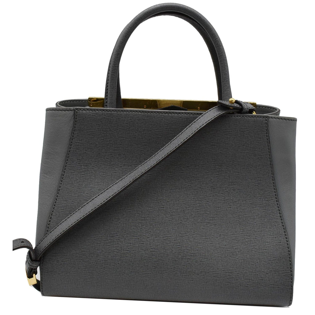FENDI Petite 2Jours Vitello Elite Leather Tote Shoulder Bag Grey