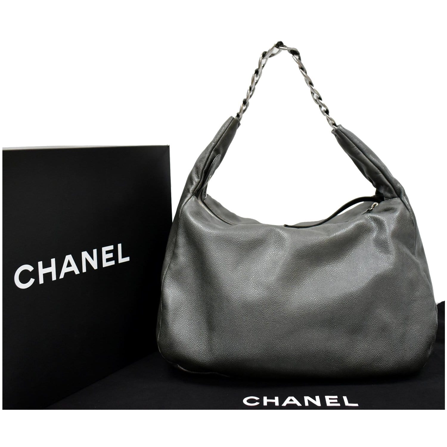 CHANEL 31 Small CC Caviar Leather Hobo Bag Grey
