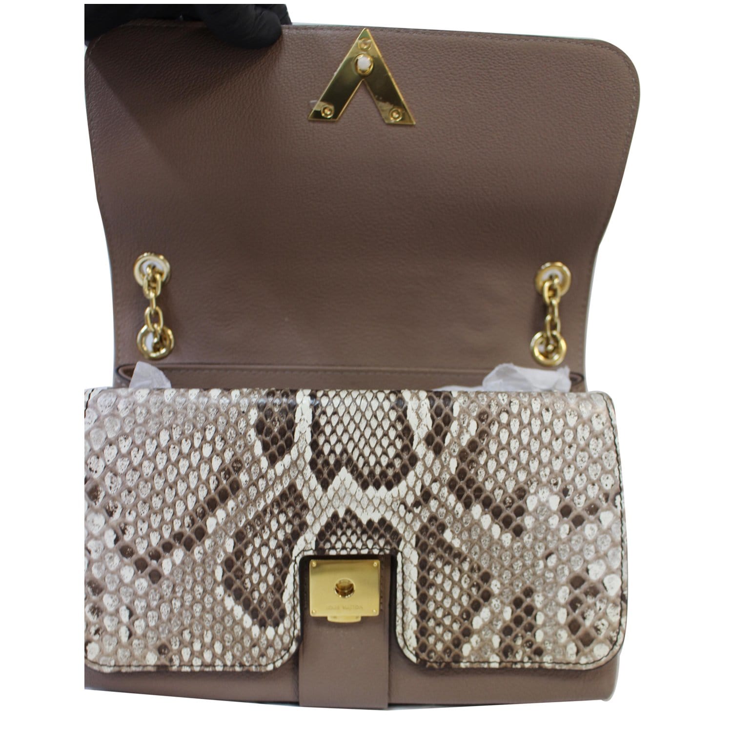 LOUIS VUITTON Python Very Chain Leather Shoulder Bag Taupe